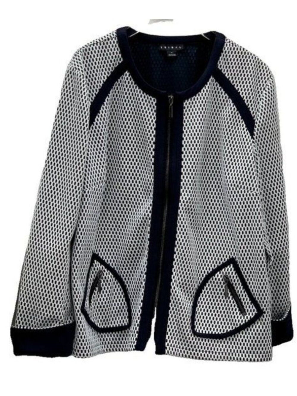 Tribal Womens Black & White Textured Jacket With Zipper Pockets XL